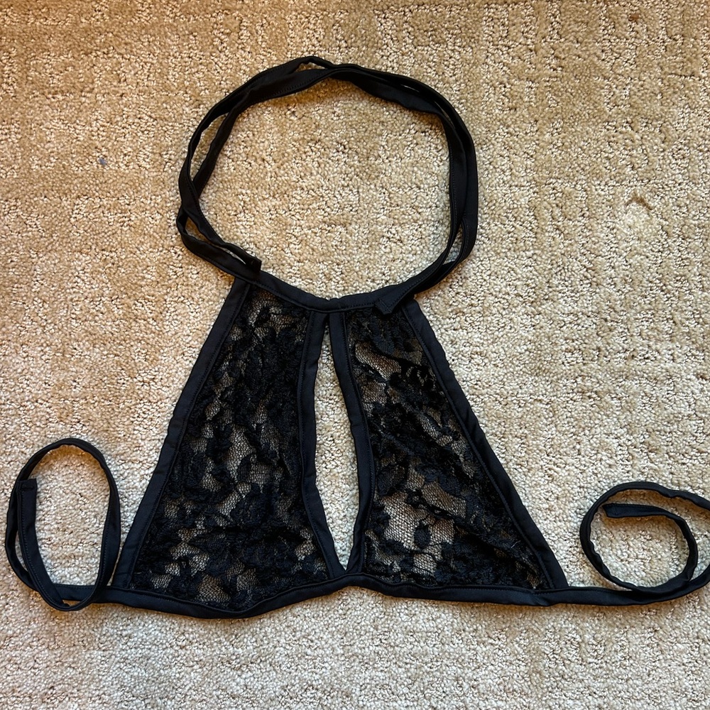 Black Mesh Lace Halter Top